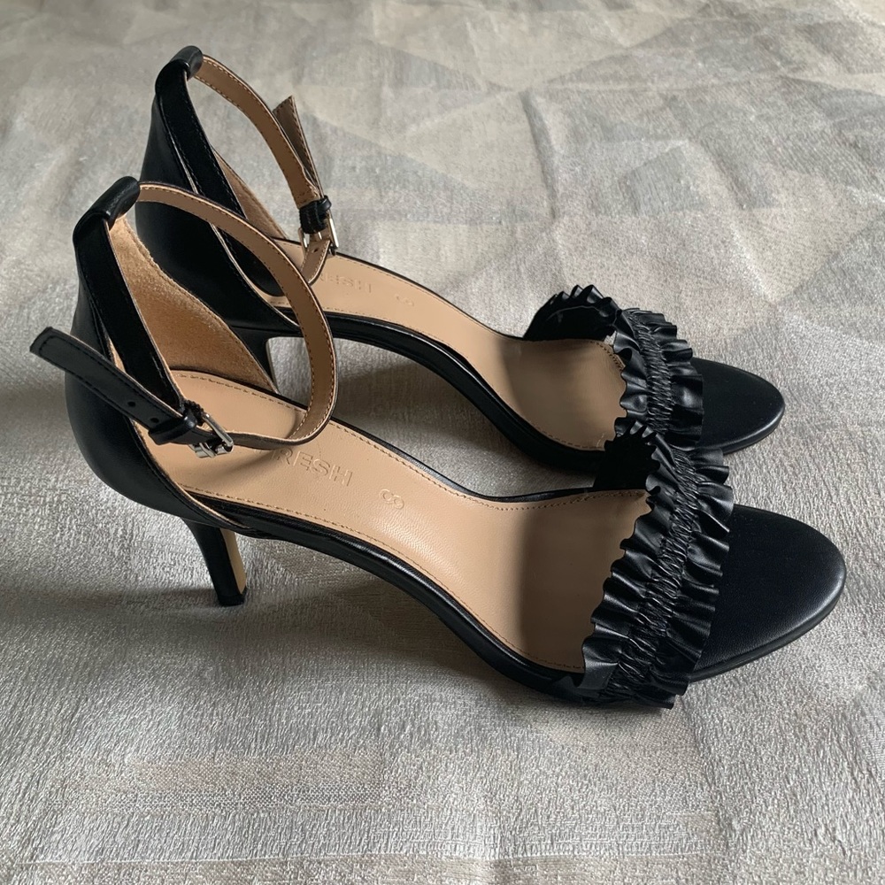 Joe Fresh Black Ankle Strap Heels with Ruffle